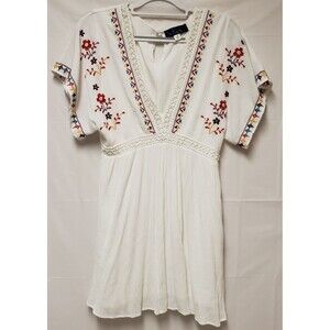 Blue Blair Western Embroidered White Elastic Waist Summer Blouse Sz M PO-Excel